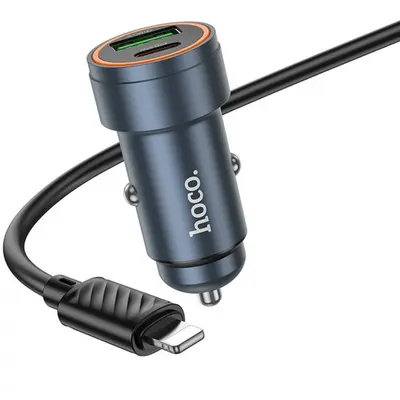 Incarcator Auto Cu Cablu Lightning HOCO Z57A, 30W, 3A, 1 x USB-A - 1 x USB-C, Gri