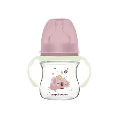 Biberon cu manere si tetina silicon Canpol Easy Start Sleepy Koala 120 ml Roz
