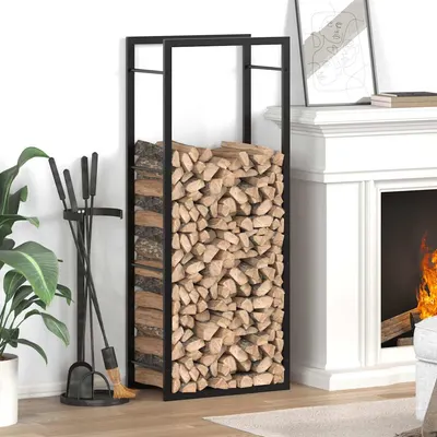 vidaXL Rastel pentru lemne de foc, negru mat, 50x28x132 cm, oțel