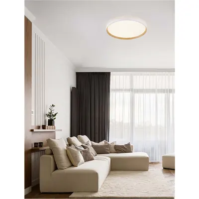 Plafoniera VOMOS Triac Dimabil Nisipiu Alb & Lemn Colour Metal, Aluminiu & Acrylic LED 55 Wat 220-240Volt 4760Lm 2700 + 3000K IP20 Dip Intrerupator Deschis sus & jos