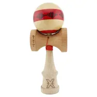 Jucarie de indemanare din lemn, Kendama X, Frequency Flippy, Super Sticky, 18 cm, Rosu, Maro