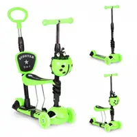 Trotineta 5 in 1 Ecotoys cu maner parental reglabil, scaun reglabil, 3 roti cu LED, greutate suportata 20 kg, varsta 3 ani+ verde