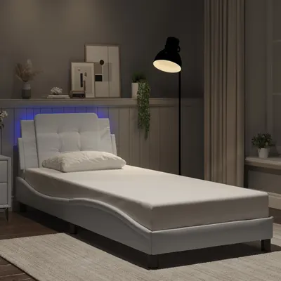 vidaXL Cadru de pat cu LED fără saltea, Zadar, alb, 90x190 cm