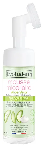 Spuma micelara de curatare cu perie din silicon Aloe Vera, 150ml, Evoluderm