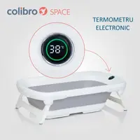 Set cadita pliabila pentru copii Colibro Space, cu pernuta si termometru integrat, dimensiune 84 x 48 cm, capacitate 40L, Sweet Pink