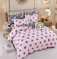 Set Lenjerie de Pat Finet 6 Piese, Bumbac Finet, Fara Elastic , Pink Polka
