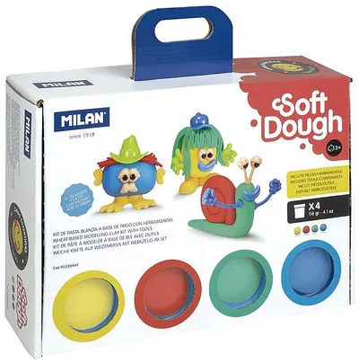 Kit de modelare Aluat si instrumente Milan Soft Dough - Funny Faces