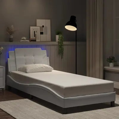 vidaXL Cadru de pat cu LED fără saltea, Zadar, alb, 100x200 cm