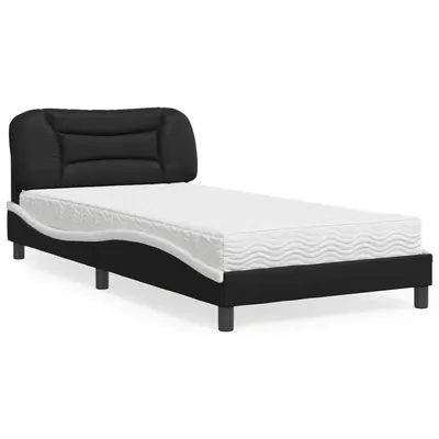 vidaXL Pat cu saltea, Hvar, negru și alb, 100x200 cm, piele ecologică