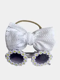Set Ochelari de Soare pentru Fetite, Model Floricele Vesele, Marime Universala - Alb