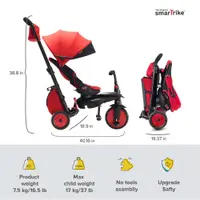 Tricicleta pentru copii Smart Trike STR7 Rosu 7 in 1 ultrapliabila, spatar reglabil, sistem patentat Touch Steering, roti din cauciuc cu functie de absorbire a socurilor, varsta 6 luni+