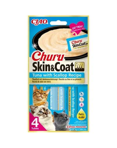 INABA Churu Skin&amp;Coat 4x14g crema ton si scoici pentru pisici