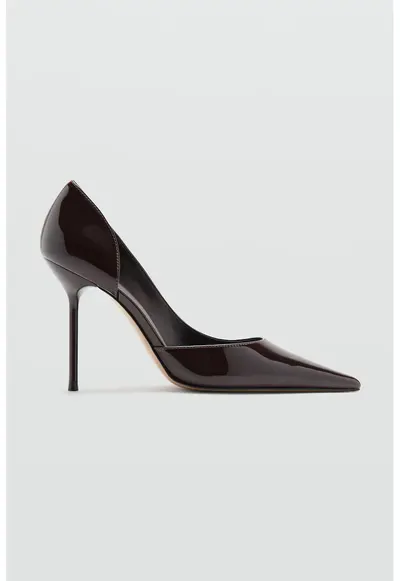 Pantofi D'Orsay de piele lacuita cu toc - Maro inchis