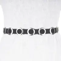 Curea neagra din material elastic cu elemente metalice argintii inserate