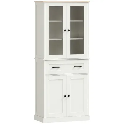 HOMCOM Mobilier Auxiliar de Bucătărie cu 2 Uși din Acrilic Sertar Mare Rafturi Reglabile 76x40x182,5 cm Crem | Aosom Romania