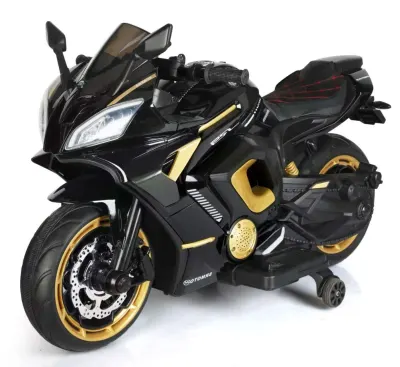 Motocicleta electrica copii Kinderauto R9, putere 150W, 24V, roti moi, scaun tapitat, negru