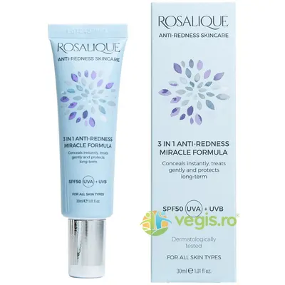 Crema/Fond de Ten 3in1 Anti-Roseata si Cuperoza SPF50 pentru Toate Tipurile de Ten 30ml