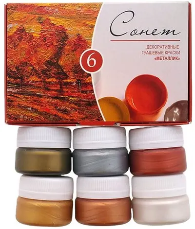 Vopsele tempera paleta Nevskaya Sonnet - 6 culori, metalice