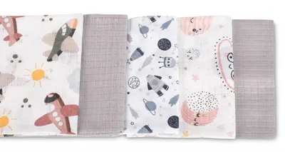 Set 5 scutece multifunctionale Sensillo Cosmos Grey 70x80 cm din muselina 100 bumbac,suprafata texturata,moale si absorbanta