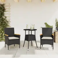 Gossi set mobilier de gradina cu perne 3 piese negru poliratan&sticla