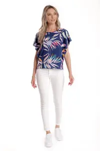 Bluza fluture CV24059 albastru marin & jungle pastel, Cesy | marimea S