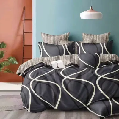 Lenjerie pat dublu cu Elastic - 3 Bucati 199 Lei - Bej, Gri, dungi