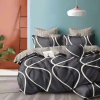 Lenjerie pat dublu cu Elastic - 3 Bucati 199 Lei - Bej, Gri, dungi