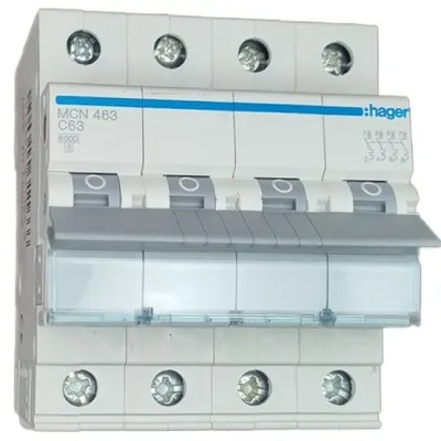 Siguranta automata 4P, 63A, 6kA, curba C Hager MCN463