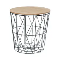 Masă rotundă cu coș de depozitare Jumi, MDF și bază metalică, negru și maro, 41x40x40 cm