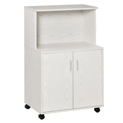 Mobilier de bucatarie cu roti HOMCOM, 60.4x40.3x 97cm, textura lemn alb/dungat | Aosom RO