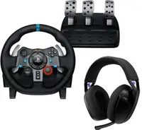 Volan cu pedale Logitech - G29 Driving Force + G321 Lightspeed, PS5/PS4/PC, negru