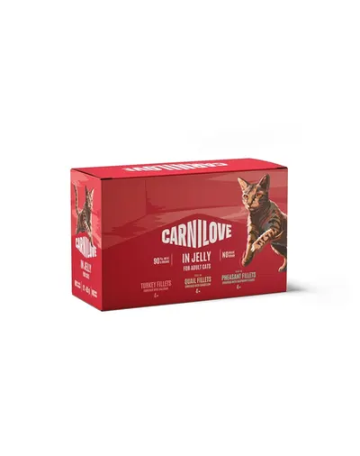 Hrană umedă CARNILOVE Cat Pouch Jelly Multipack 12x85 g mix 3 arome, fileuri în jeleu pentru pisici adulte