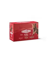Hrană umedă CARNILOVE Cat Pouch Jelly Multipack 12x85 g mix 3 arome, fileuri în jeleu pentru pisici adulte