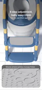 Reductor toaleta pentru copii, Little Mom Blue, pliabil, ergonomic, cu sezut din PVC, manere de sustinere, scara cu inaltime reglabila, suprafata antiderapanta, dimensiuni 34x44x34 cm