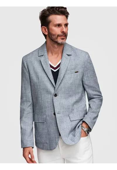 Sacou Barbati Elegant Texturat Regular Fit cu Nasturi Contrastanti - Albastru deschis