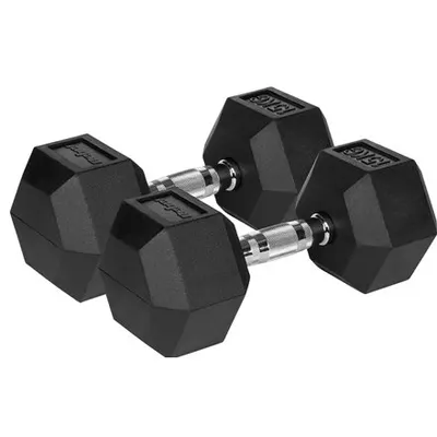 Set 2 Gantere 15kg Dumbbell Hex Fonta Cauciucata 2x15kg Rebel Rba-2325-15