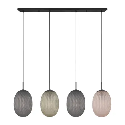 Lustră negru-mat cu abajur din sticlă Facette – Trio
