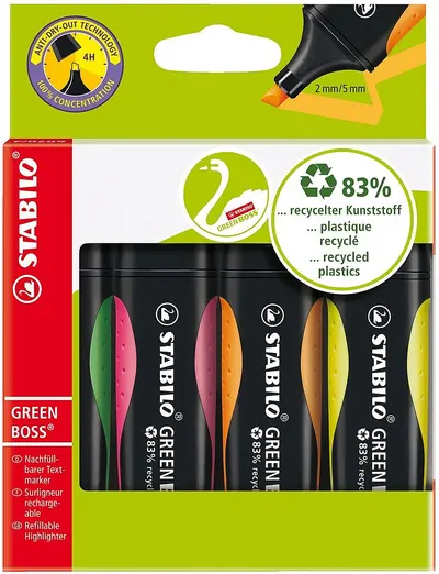 Set de etichete text Stabilo Green Boss - Fluorescent, 4 culori