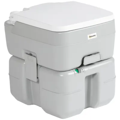 Outsunny Vas de toaletă portabil 20L cu indicator de nivel Sarcină 150 kg pentru camping, călătorii, seniori, rulotă, barcă 33x40x43 cm Gri | Aosom Romania