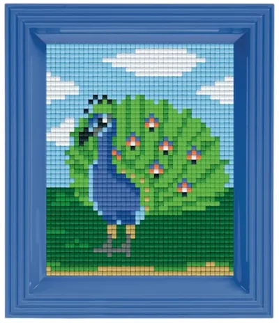 Mozaic cu ramă Pixelhobby - Păun, Kit Pixel Clasic