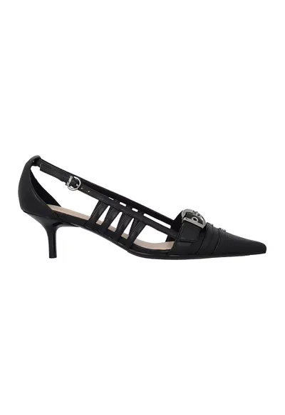 Pantofi de piele cu decupaje - Negru/Argintiu