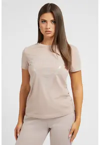 Tricou de bumbac cu imprimeu logo - Gri deschis/Piersica