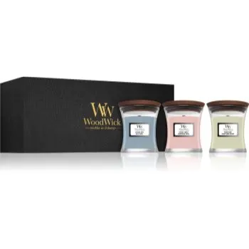 Woodwick Evening Onyx & Solar Ylang & Coastal Sunset set cadou cu fitil din lemn (gift box)
