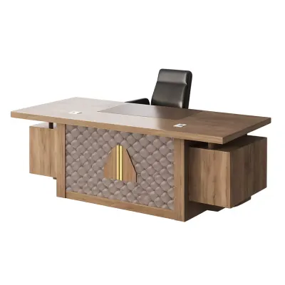 Birou managerial Majestic cu panou frontal și sertare laterale suspendate - dimensiuni W2200xD900xH750 mm