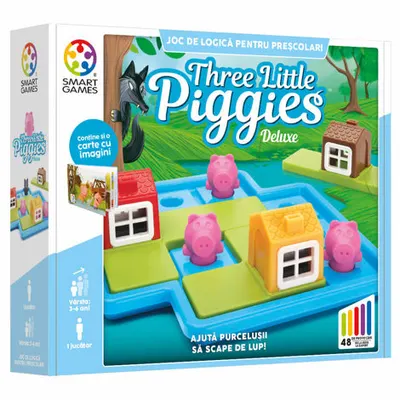 Smart Games - Three Little Piggies - Deluxe joc de logica cu 48 de provocari 3+ ani editie lb. Romana