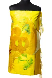 Esarfa cashmere cu doua fete imprimata cu model inspirat a dupa pictura Floarea soarelui a lui Vincent Van Gogh