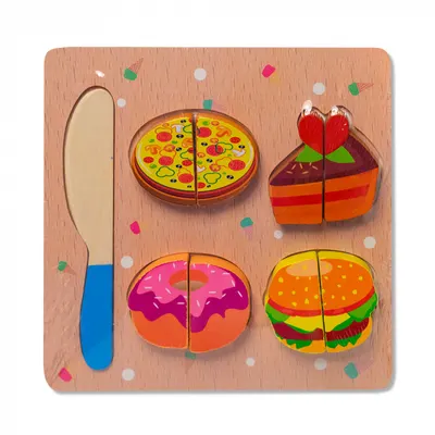 Puzzle Mic 3D din Lemn - Set cu Dulciuri - Nurio