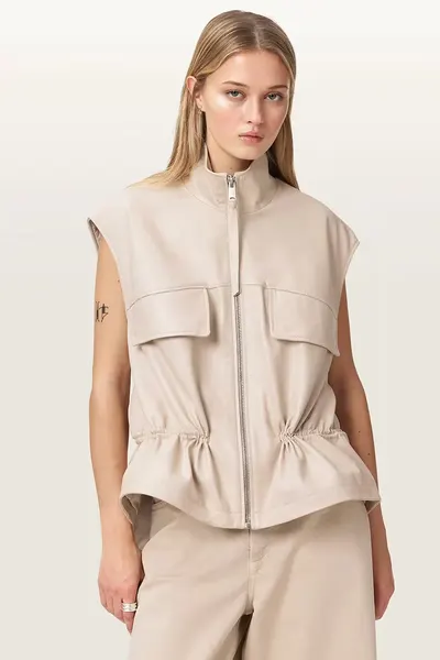 AllSaints vestă pentru femei, din piele FLOR