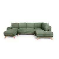 Colțar verde deschis extensibil cu tapițerie din catifea reiată (cu colț pe partea dreaptă/în formă de "U") Tori – Bonami Selection
