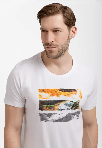 Tricou barbati T-Reli - alb imprimeu - 43964 - Alb